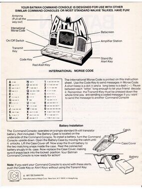 1977 Mego Batman Command Console Instruction Sheet DC Comics